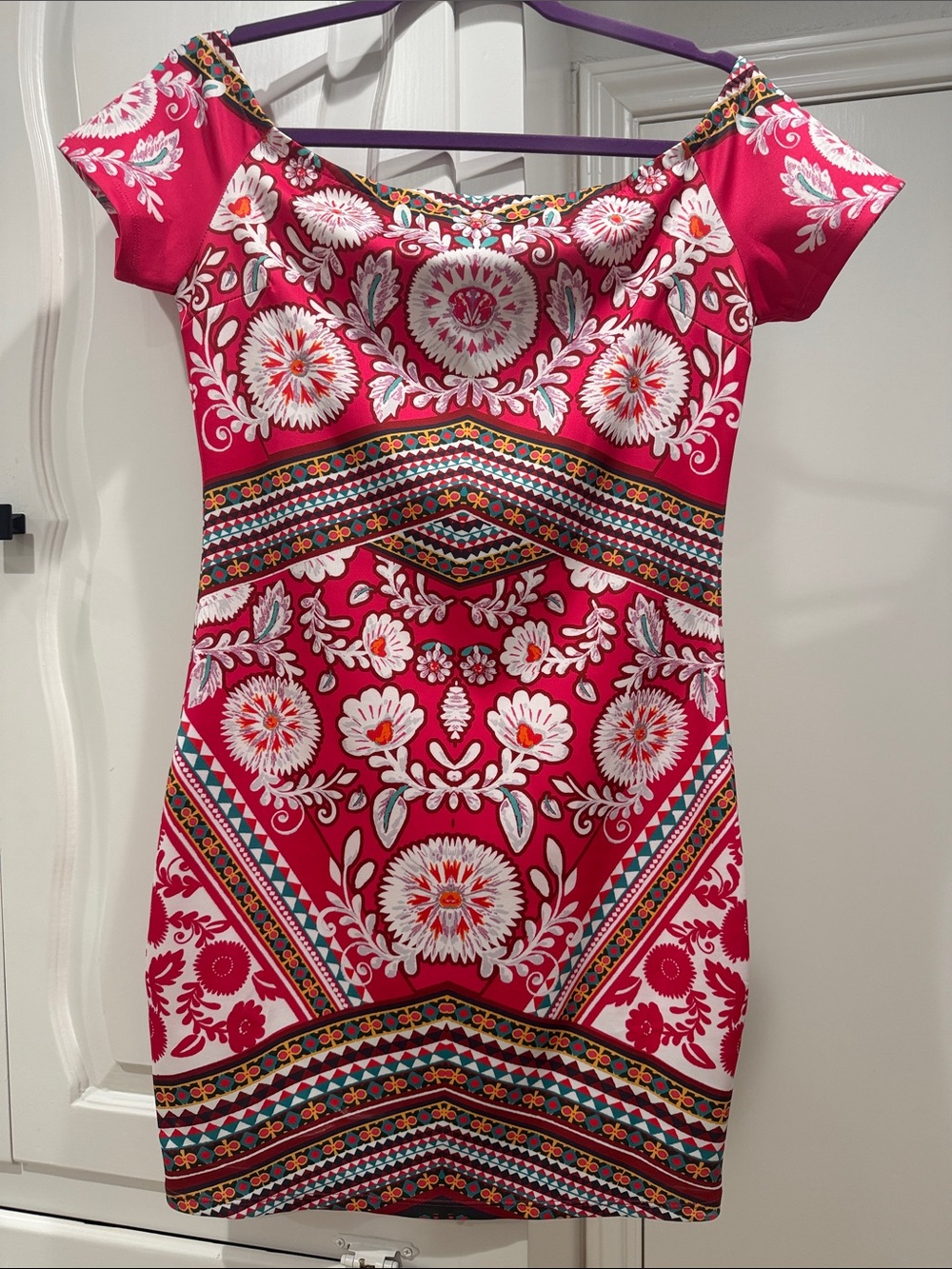 Bright Pink Floral Off-Shoulder Tunic Top
